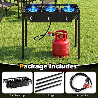 GemGear 3 Burner Propane Stove outdoor grill with 240000 BTU and red tank connected on Tampa Home & Garden Store