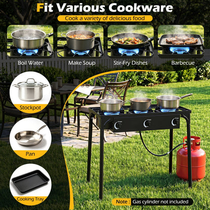 GemGear 3 Burner Propane Outdoor Grill with three stainless pots on burners on Tampa Home & Garden Store