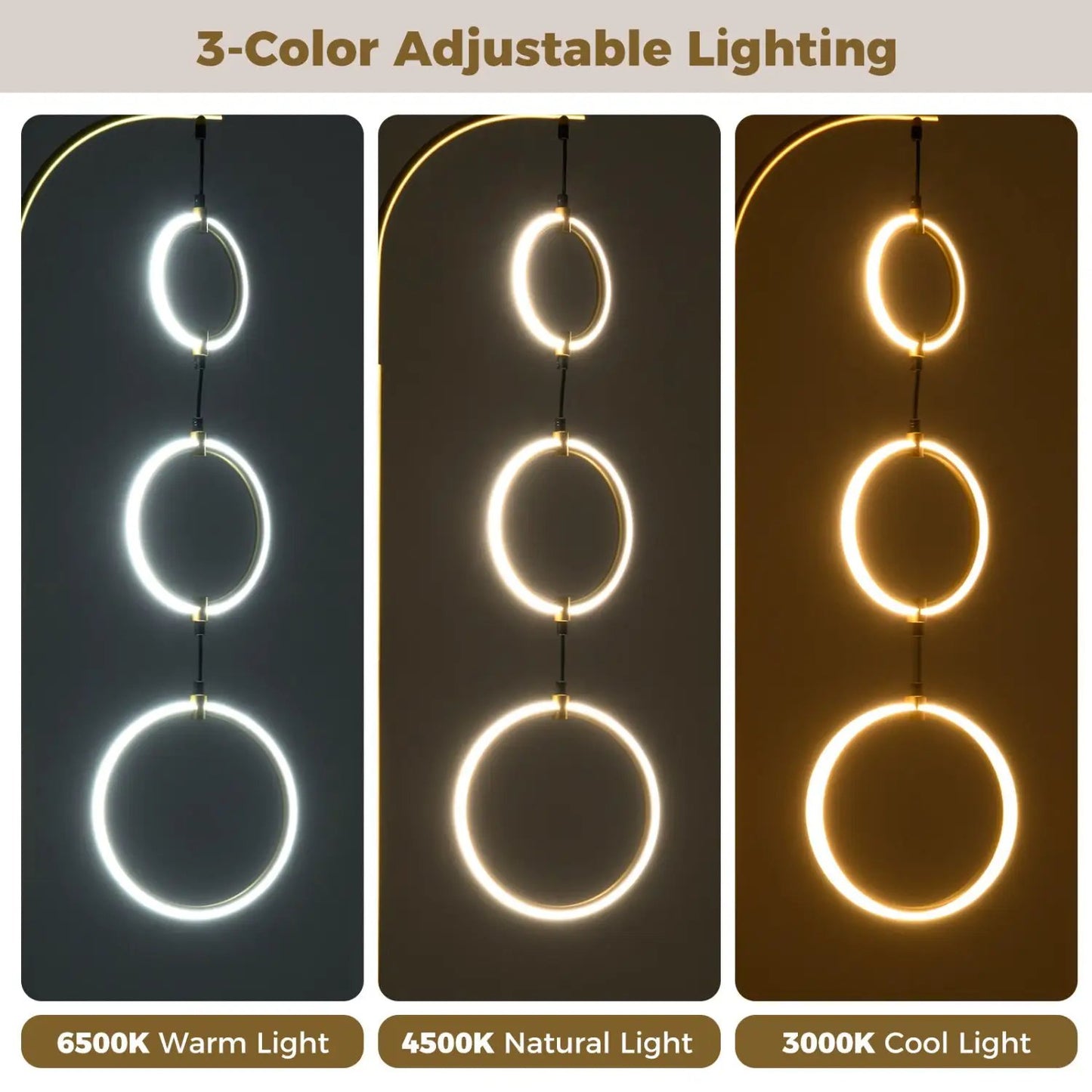 3-Circle Dimmable LED Floor Lamp with Foot Pedal Switch 3 Color Temperatures