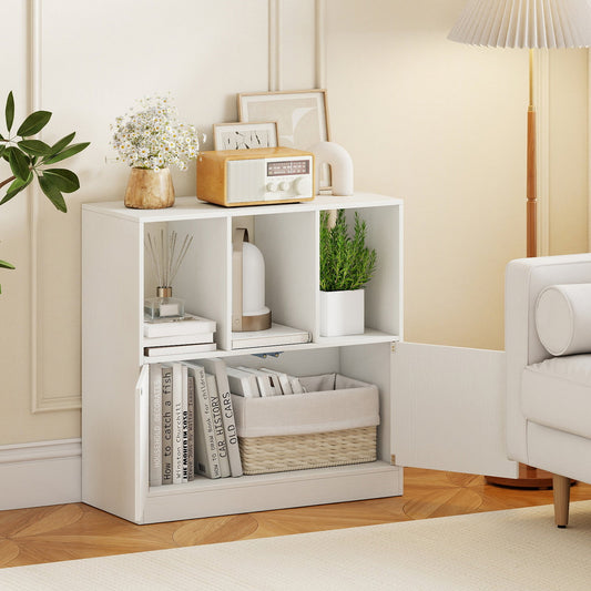 3-Cube Bookcase with Doors 3-Tier Cubic Bookshelf with Open Compartments and Cabinet - Tampa Home & Garden Store