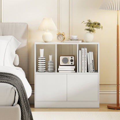 3-Cube Bookcase with Doors 3-Tier Cubic Bookshelf with Open Compartments and Cabinet