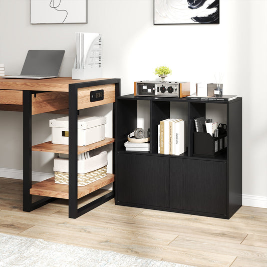 3-Cube Bookcase with Doors 3-Tier Cubic Bookshelf with Open Compartments and Cabinet - Tampa Home & Garden Store