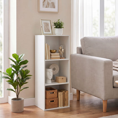 3-Cube Bookcase with Anti-Tipping Kits in white, open cubby shelves with books and decor on Tampa Home & Garden Store