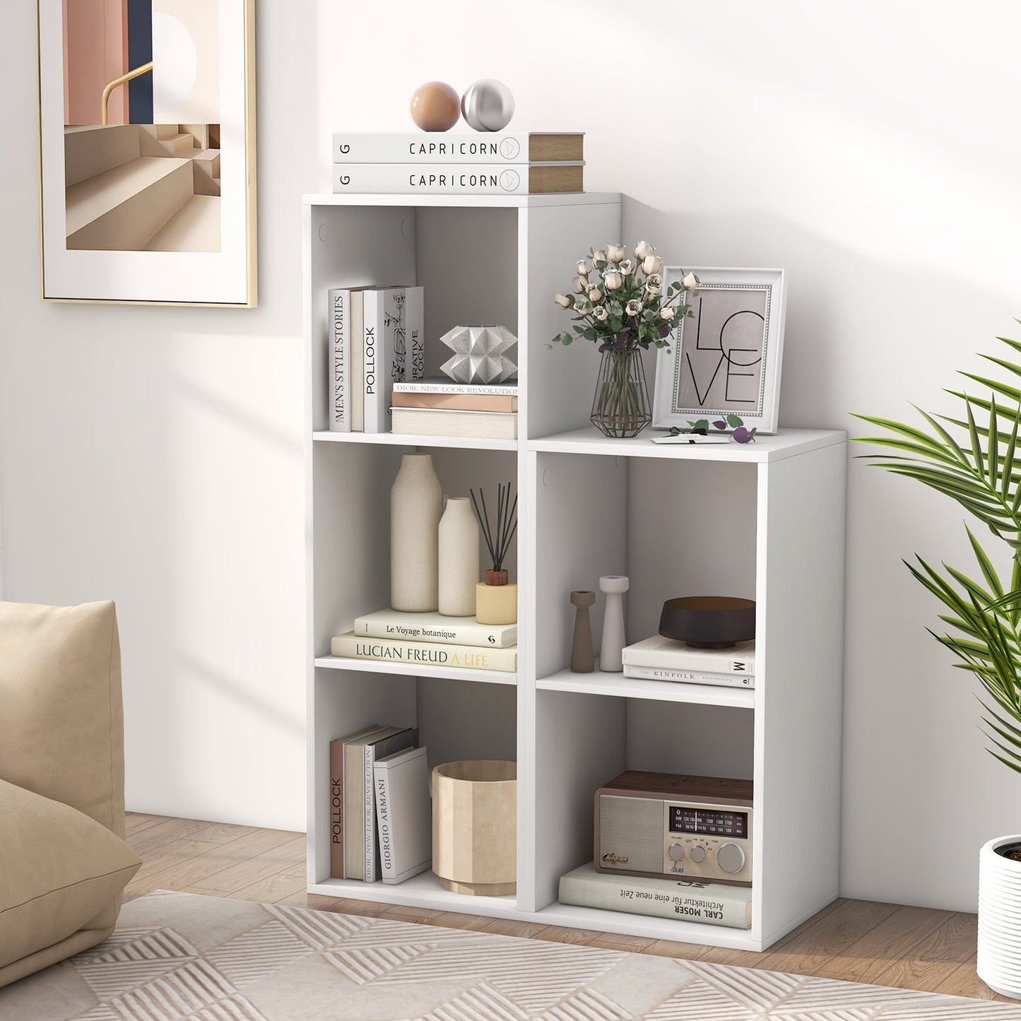 Estantería de 3 cubos con barandilla trasera para sala de estar o dormitorio - Blanco