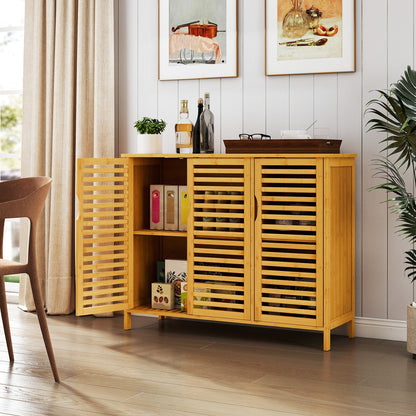 3-Door Bamboo Bathroom Cabinet with Shelves-Natural