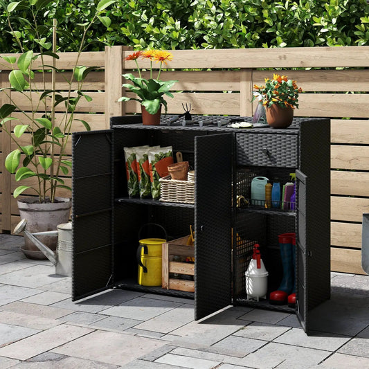 Outdoor PE Wicker Storage Cabinet DirectDeals black with 3 doors and drawer on Tampa Home & Garden Store