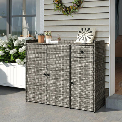 Outdoor Wicker Cabinet with 3 Doors and Drawer