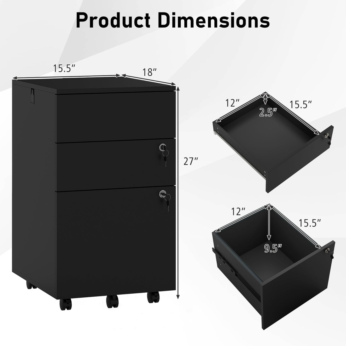3 Drawer Filing Cabinet Locking Pedestal Desk