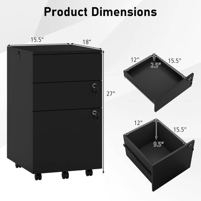 3 Drawer Filing Cabinet Locking Pedestal Desk