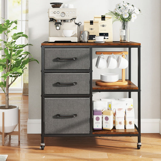 3 Drawer Mobile File Cabinet with Charging Station Rolling Printer Stand with Open Storage Shelves - Tampa Home & Garden Store