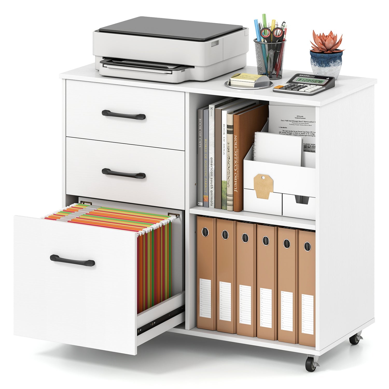 3-Drawer Mobile File Cabinet with Open Storage Shelves by DirectDeals; top holds printer on Tampa Home & Garden Store