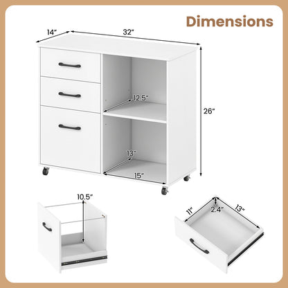 DirectDeals white 3-drawer mobile file cabinet with open shelves and casters on Tampa Home & Garden Store