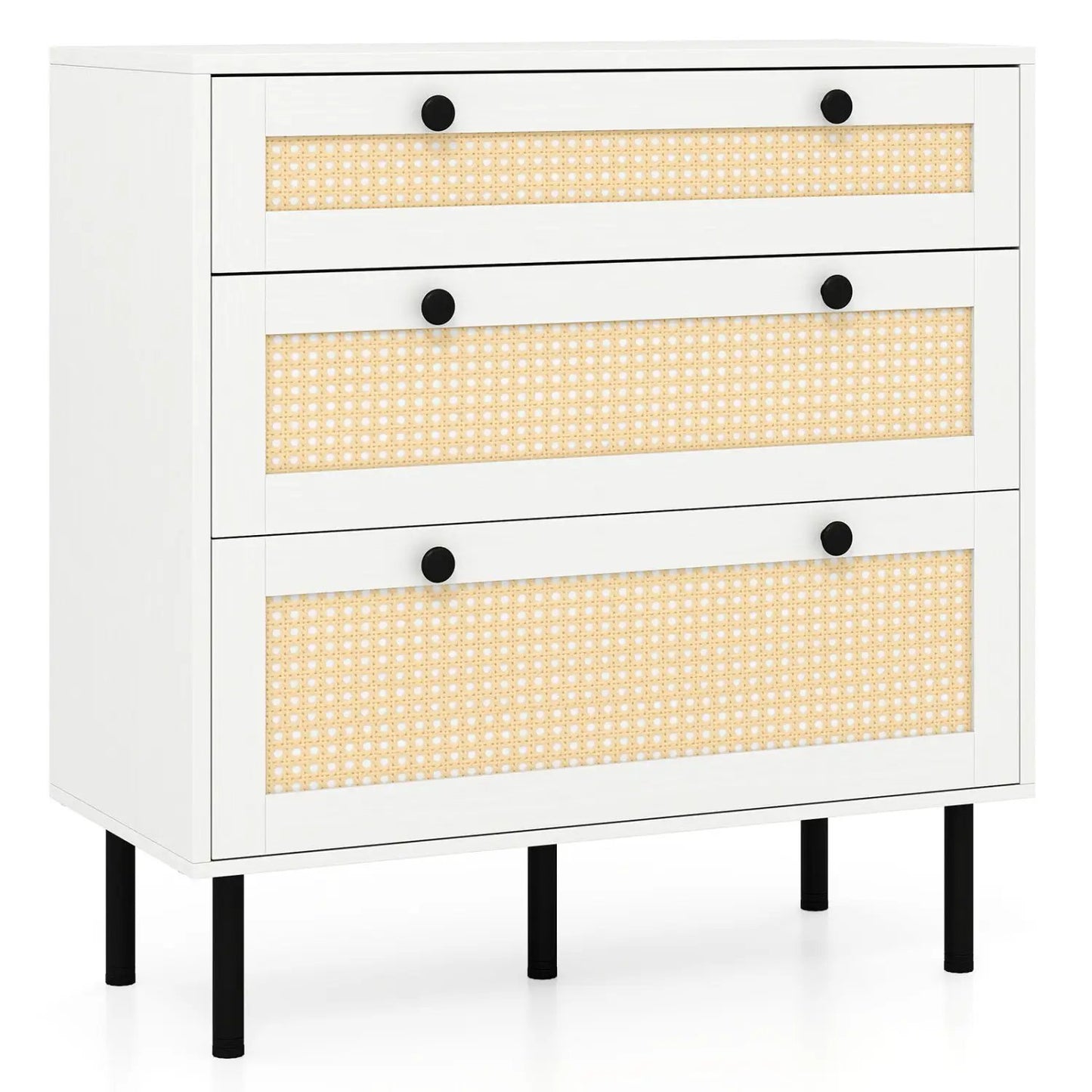 3 Drawer Rattan Nightstand Boho Chest for Bedroom