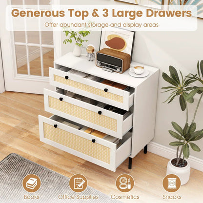 3 Drawer Rattan Nightstand Boho Chest for Bedroom