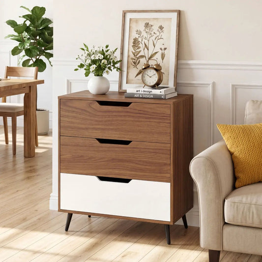 3-Drawer Wooden Dresser by DirectDeals in walnut veneer with black metal legs on Tampa Home & Garden Store