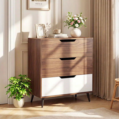 Three Drawer Dresser with Metal Legs Rustic