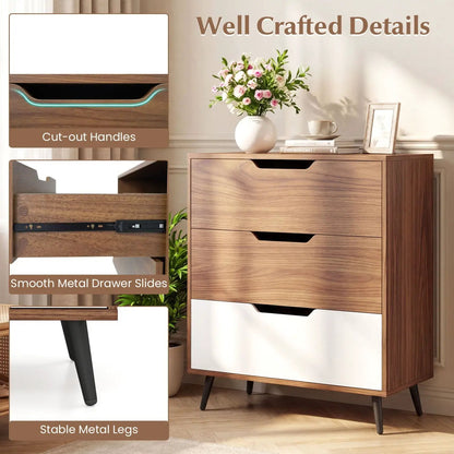 Three Drawer Dresser with Metal Legs Rustic