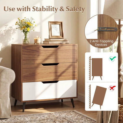 Three Drawer Dresser with Metal Legs Rustic