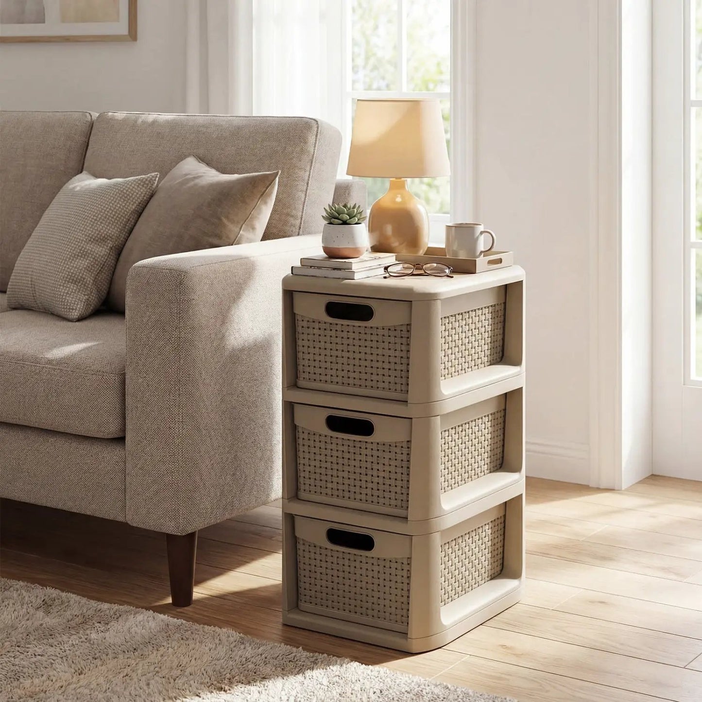 Three Drawer Organizer with Wicker Pattern