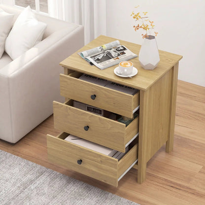 Three Drawer Wooden Nightstand with Metal Slides