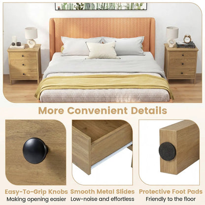 Three Drawer Wooden Nightstand with Metal Slides