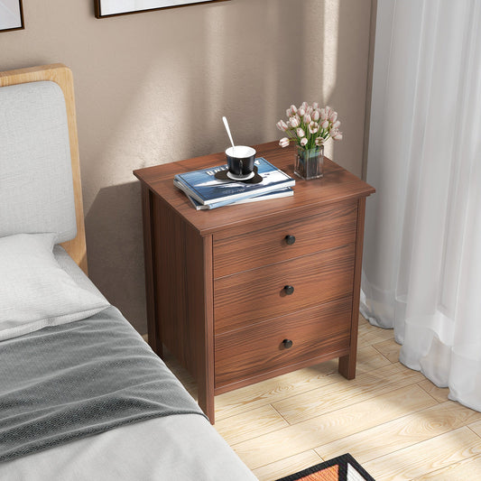 3-Drawer Wooden Nightstand Modern Bedside Table-Walnut - Tampa Home & Garden Store