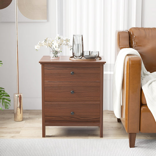 3-Drawer Wooden Nightstand Modern Bedside Table-Walnut - Tampa Home & Garden Store