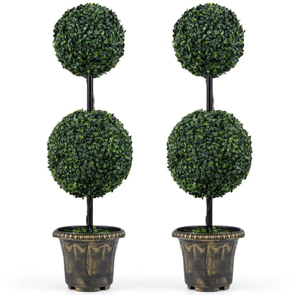 3 Ft Artificial Boxwood Topiary Tree Set of 2