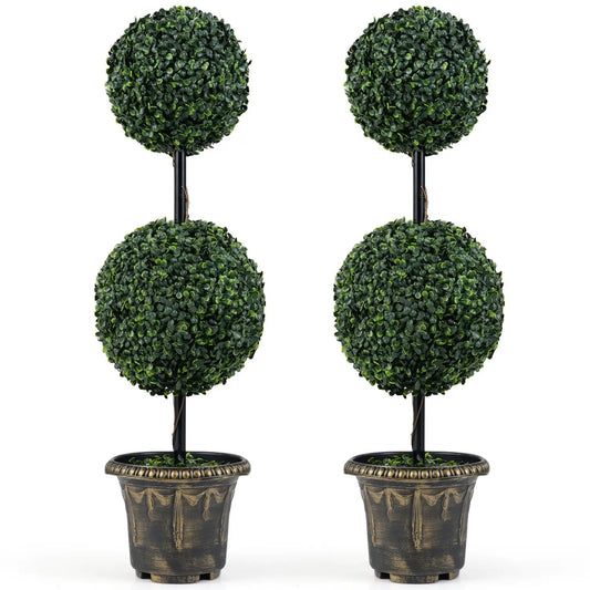 3 Ft Artificial Boxwood Topiary Tree Set of 2