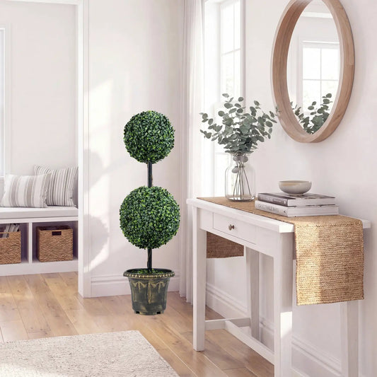 Artificial Boxwood Topiary Tree 3 ft double-ball shrubs, two green spheres, faux DirectDeals on Tampa Home & Garden Store
