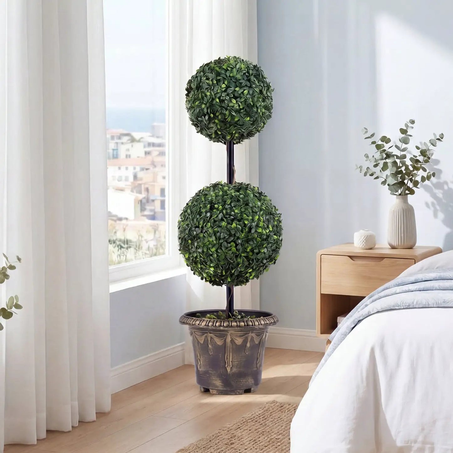 Artificial Boxwood Topiary Tree Double Ball Shrubs