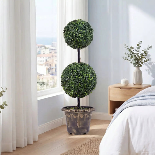 Artificial boxwood topiary tree 3 ft double-ball on dark pot faux plant DirectDeals on Tampa Home & Garden Store