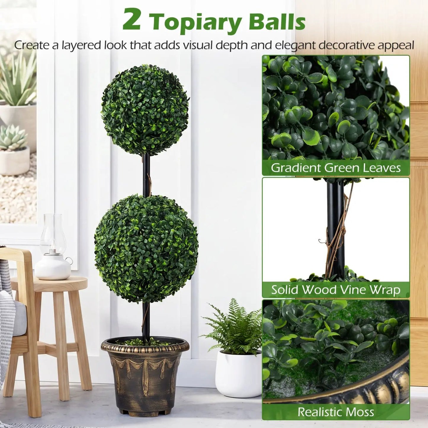Artificial Boxwood Topiary Tree Double Ball Shrubs