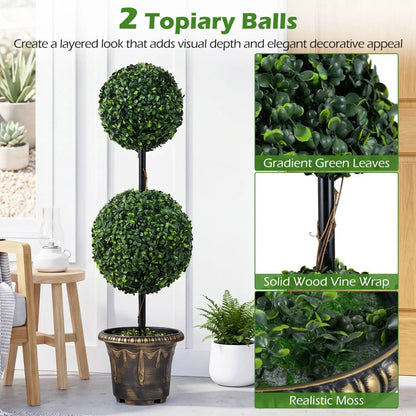 Artificial Boxwood Topiary Tree Double Ball Shrubs