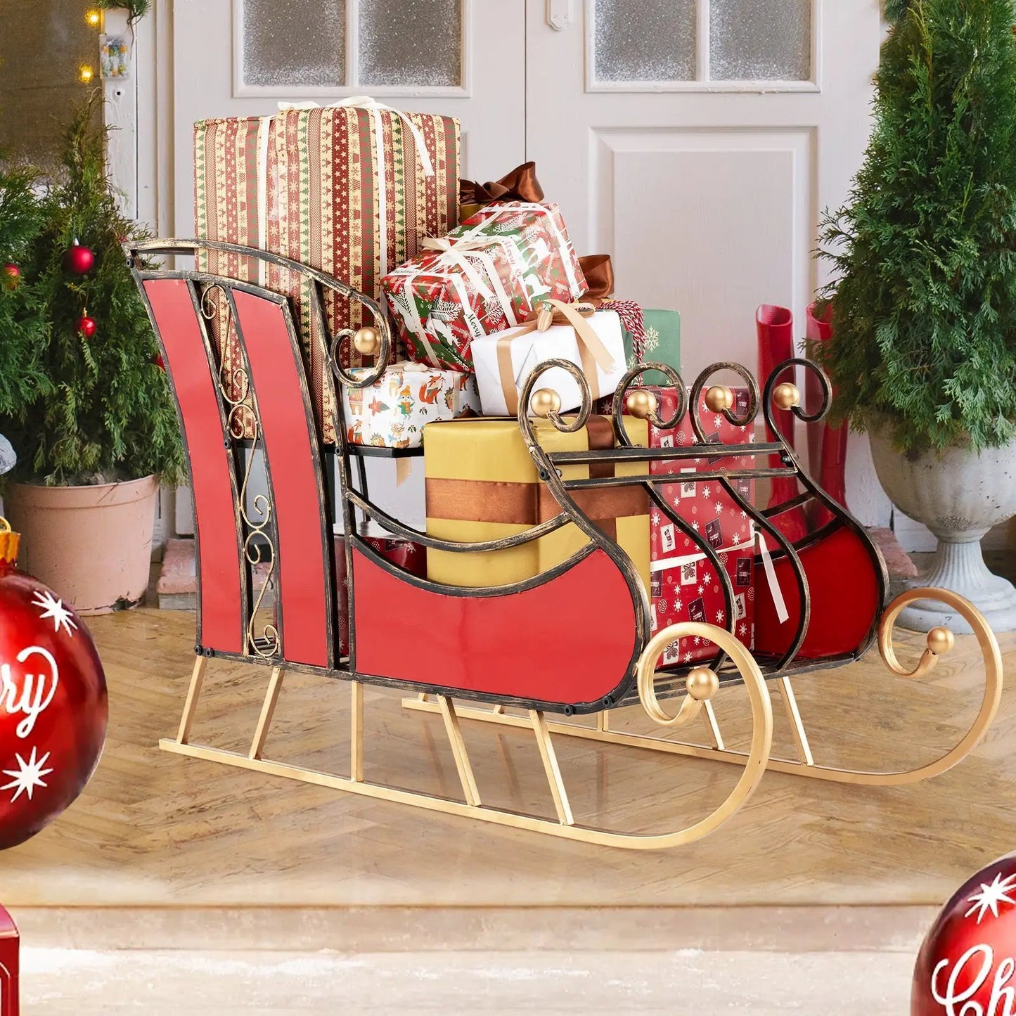 3 Ft Christmas Metal Sleigh Decoration Storage