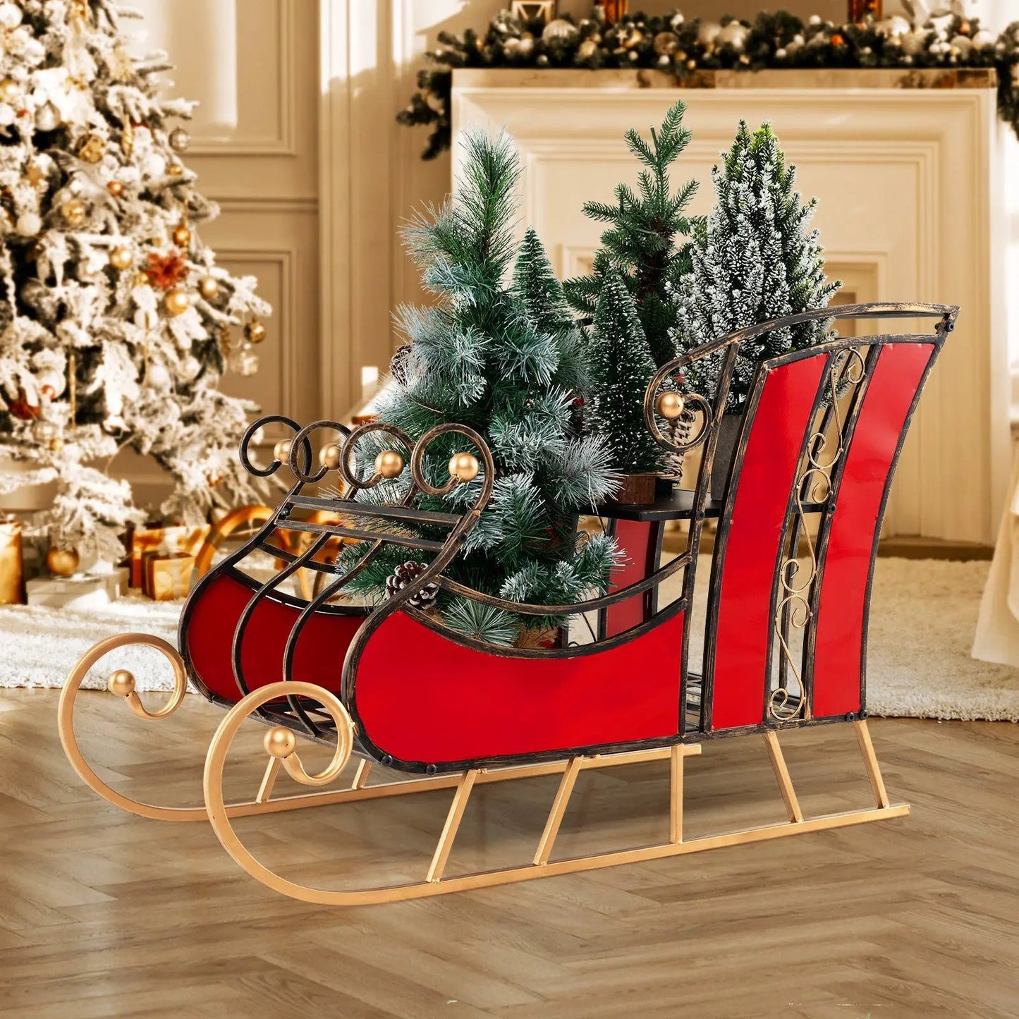 3 Ft Christmas Metal Sleigh Decoration Storage