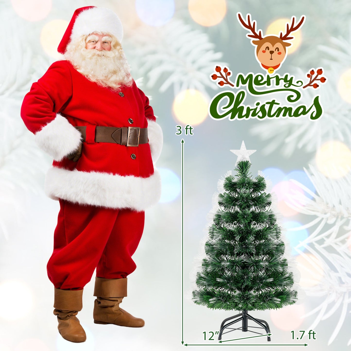 3 ft DirectDeals fiber optic Christmas tree with branch tips and star topper beside Santa on Tampa Home & Garden Store