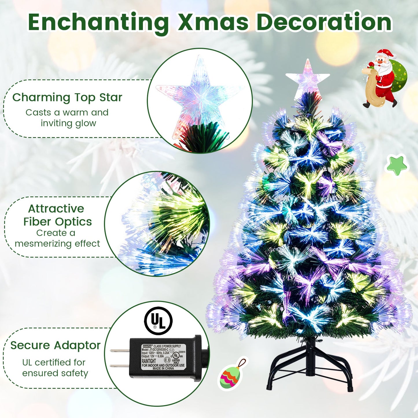 3 Feet Fiber Optic Christmas Tree with Colorful Branch Tips and Topper Star by DirectDeals on Tampa Home & Garden Store