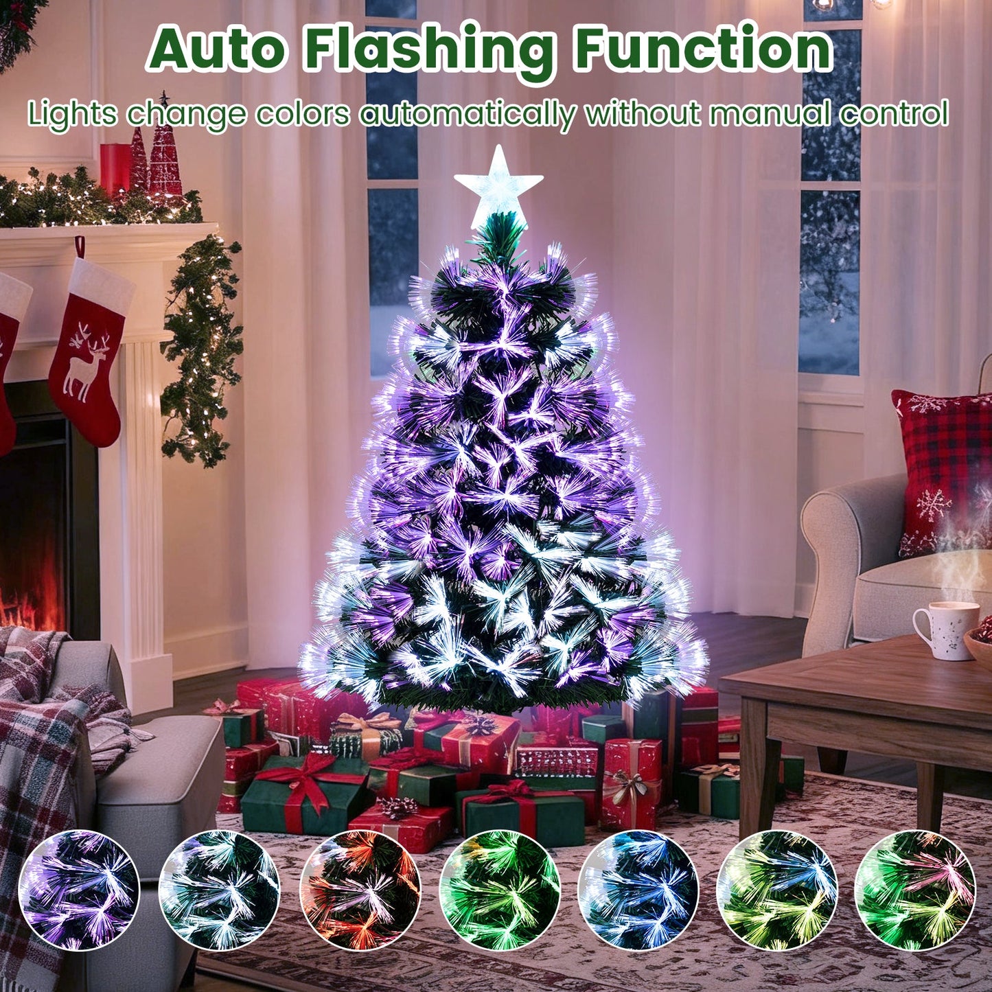 3 ft fiber optic Christmas tree with branch tips and star topper, purple white lights on Tampa Home & Garden Store