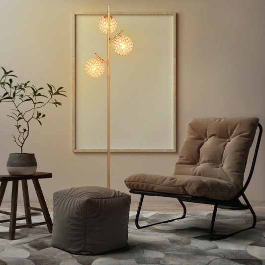 3-Globe Floor Lamp with Foot Switch and 3 E26 Bulb Bases-Golden - Tampa Home & Garden Store