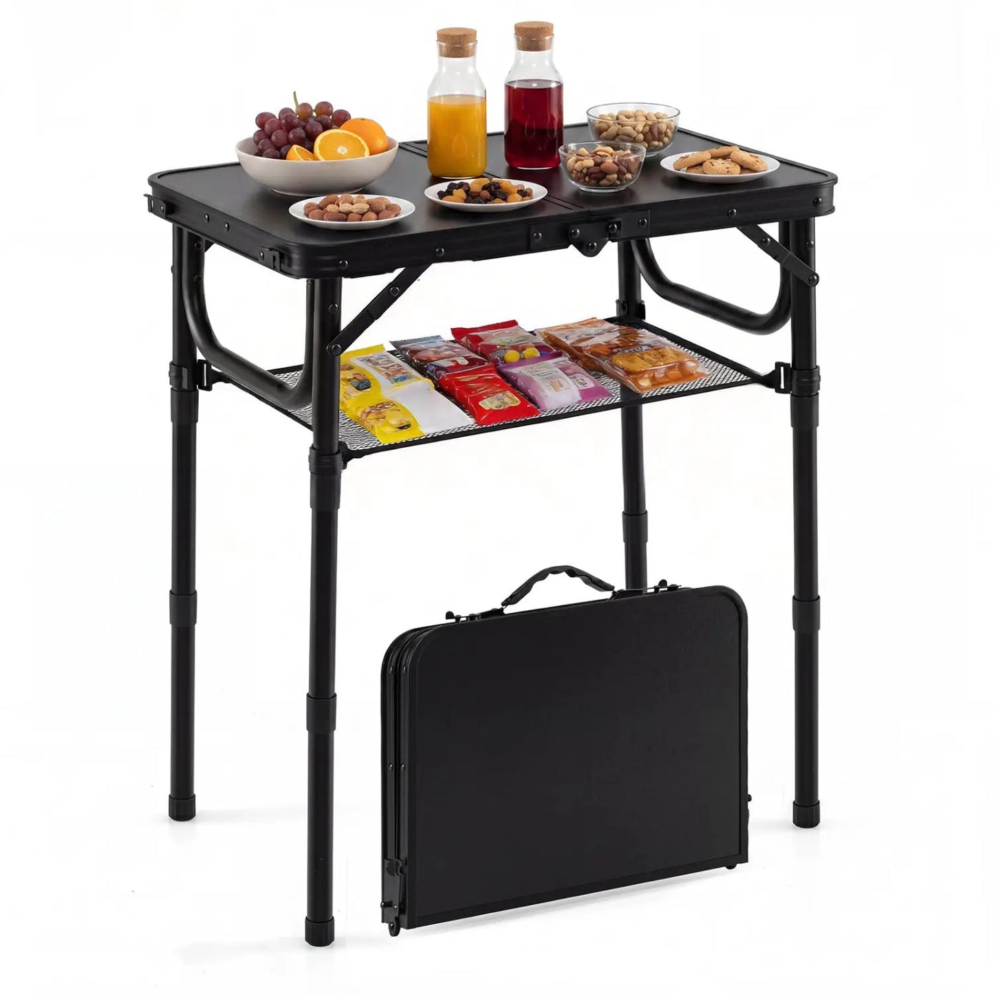 Folding Camping Table With Storage Net and Handle