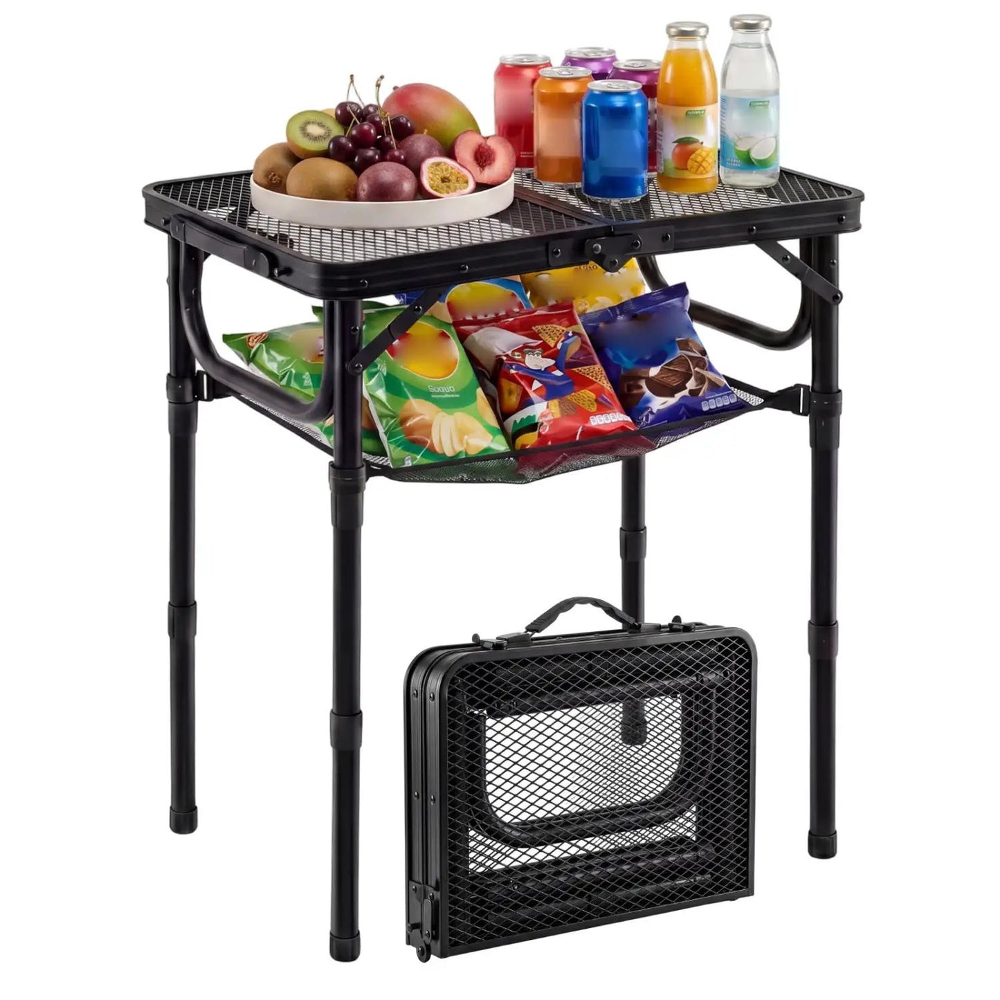 Three Height Folding Picnic Table and Storage Net
