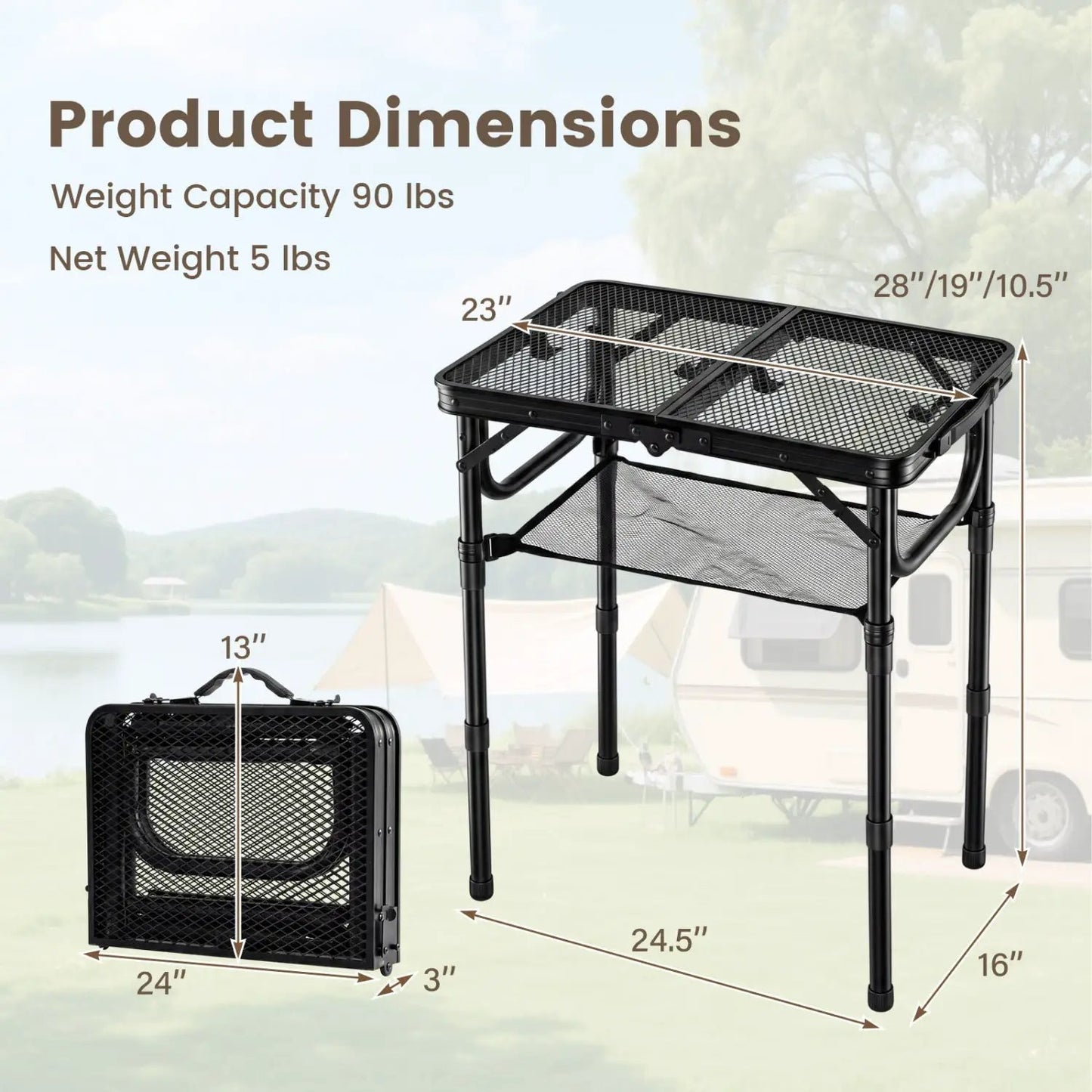 Three Height Folding Picnic Table and Storage Net