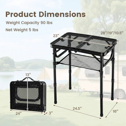 Three Height Folding Picnic Table and Storage Net