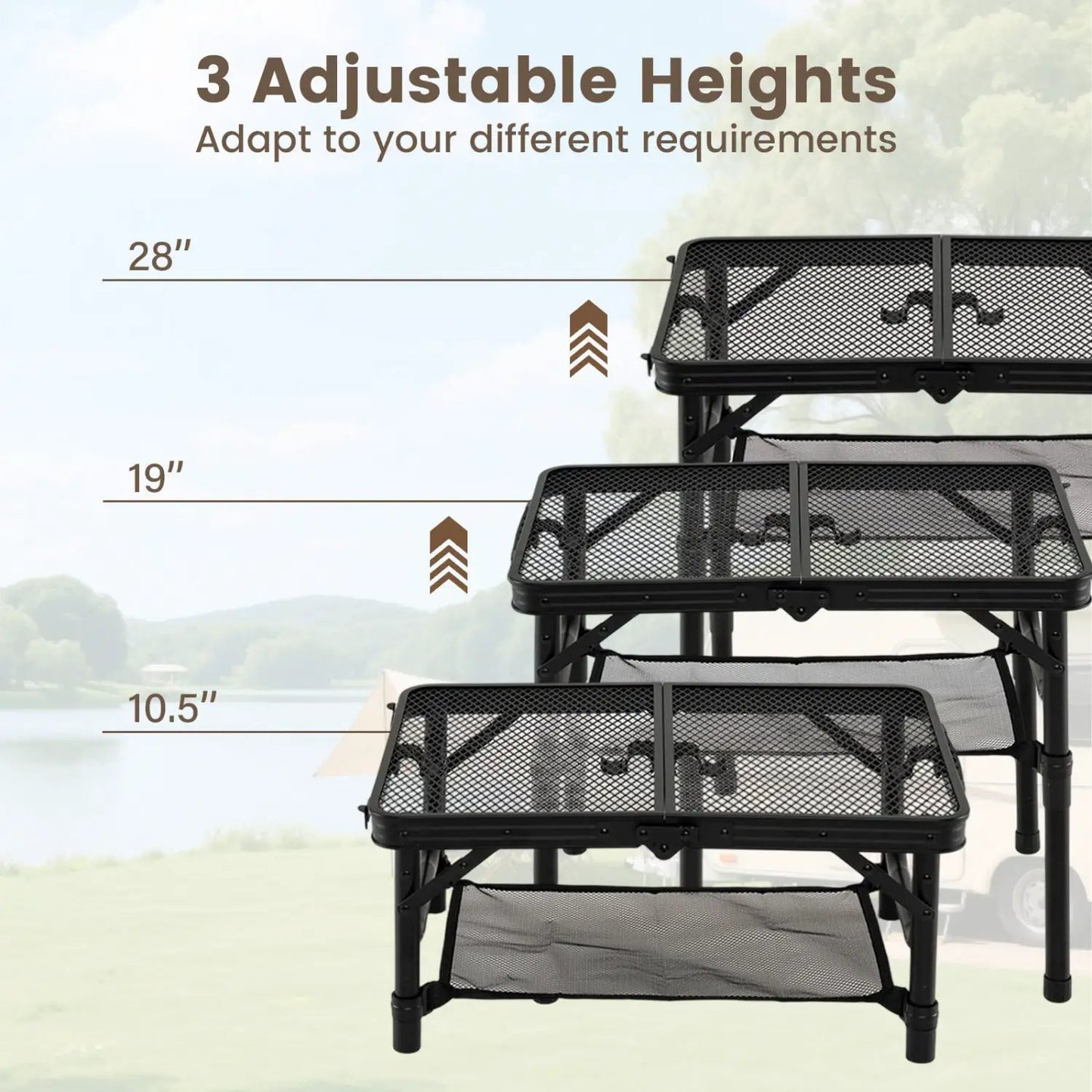Three Height Folding Picnic Table and Storage Net