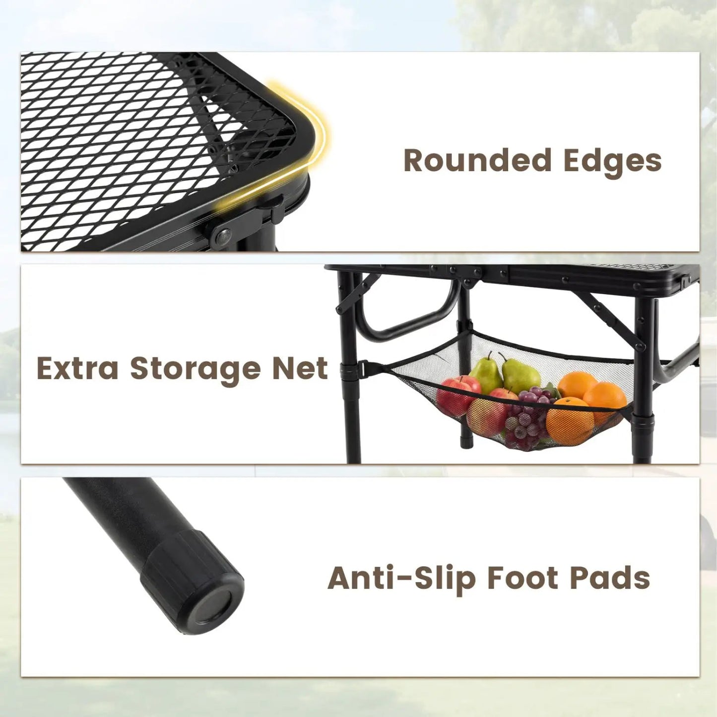 Three Height Folding Picnic Table and Storage Net