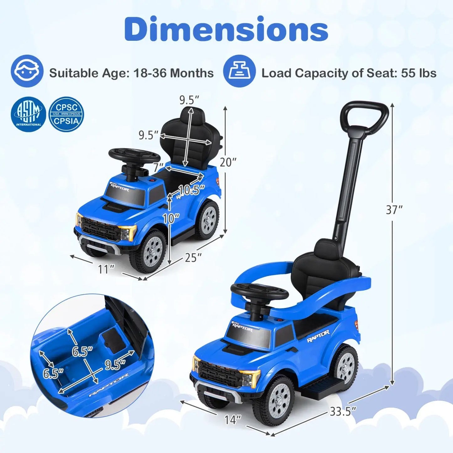 Licensed Ford 3-In-1 Push Car for Toddlers