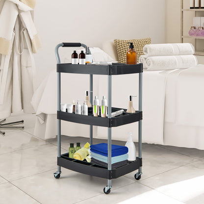 Carrito utilitario de 3 capas para detalles de herramientas, organizador de herramientas, carrito móvil con ruedas y múltiples divisores, color negro