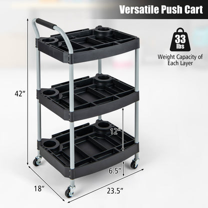 Carrito utilitario de 3 capas para detalles de herramientas, organizador de herramientas, carrito móvil con ruedas y múltiples divisores, color negro