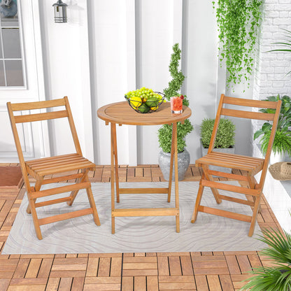 Juego de bistro plegable de 3 piezas para patio con mesa de listones